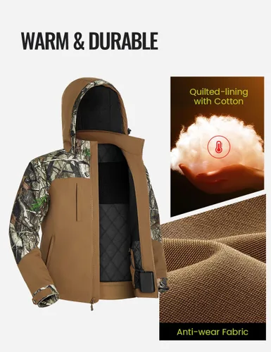 Vista 4 de TIDEWE Chaquetas térmicas para hombre con batería, chaquetas de trabajo aislantes de 6.35 oz, abrigo resistente al agua (negro, marrón, S-XXXL)