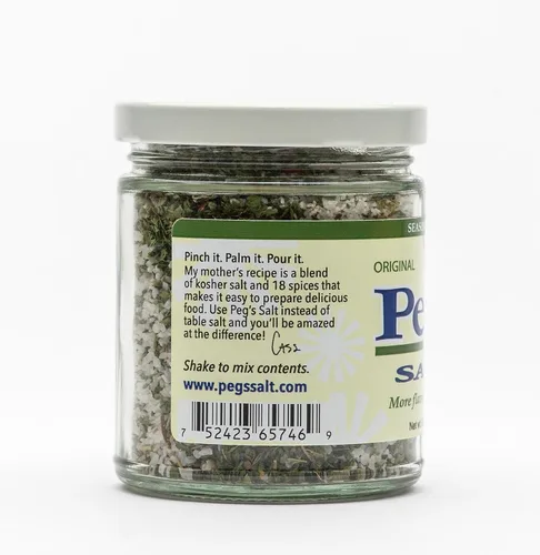 Vista 3 de Peg's Salt Sal sazonada (original) - Condimento gourmet - Multiuso para cocinar - Sal con hierbas y especias - Sin MSG - Sin azúcar - Keto - 8 onzas
