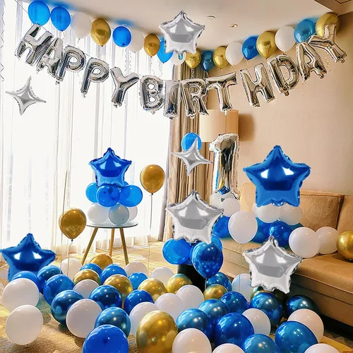 Vista 7 de CANREVEL Cartel de feliz cumpleaños, 13 letras de papel de aluminio de Mylar de 16 pulgadas con 12 globos de estrella, decoraciones de fiesta
