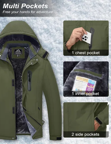 Vista 5 de MAGCOMSEN - Abrigos de invierno para hombre, impermeables, con forro polar, parka, con capucha, para esquiar, senderismo, trabajo