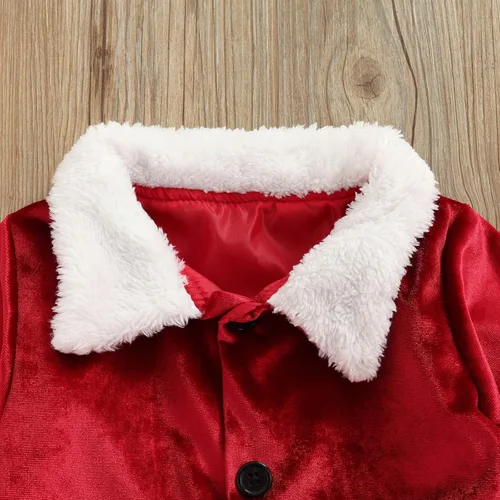 Vista 4 de Traje de Navidad para bebés y niñas, disfraz de Papá Noel, chaqueta de felpa, pantalones y sombreros, disfraz de Navidad para niños pequeños