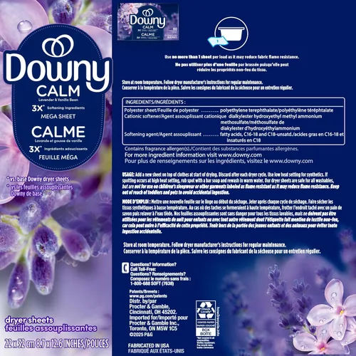 Vista 11 de Downy CALM - Hojas para secadora mega, suavizante para lavar la ropa, lavanda y vainilla, 180