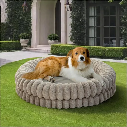 Vista 11 de BALANCE Cama de lujo para perros en forma de dona, camas redondas de 24 pulgadas para perros pequeños, lavable, cama ortopédica calmante para Gris