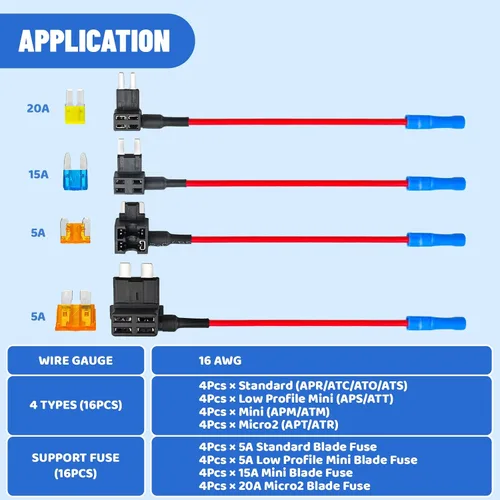 Vista 8 de Paquete de 16 fusibles de 4 tipos, soporte de fusible de 12 V para añadir