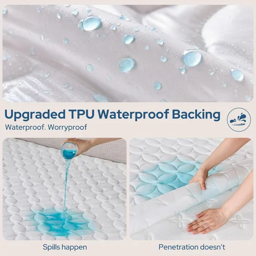 Vista 3 de BEDLORE Protector de colchón impermeable Queen, protector de colchón suave Blanco