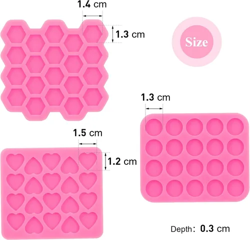 Vista 2 de Juego de 3 piezas de mini molde de silicona brillante, mini corazón/hexágono/círculo para aretes de oreja, molde de resina epoxi para manualidades