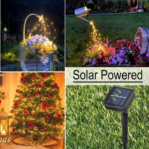 Vista 4 de Luces de cascada de hadas solares para exteriores, impermeables, 200 LED, 8 modos, luz de regadera (SIN REGADERA), luces de cadena alimentadas por