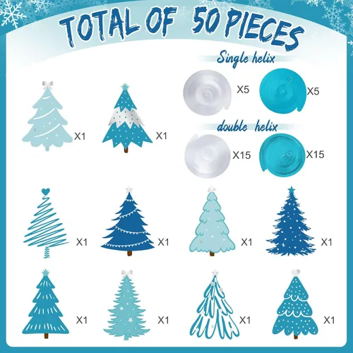 Vista 2 de Colarr Paquete de 50 remolinos colgantes de invierno para decoración de árbol azul, remolinos de techo, espirales en espiral, adornos para aula