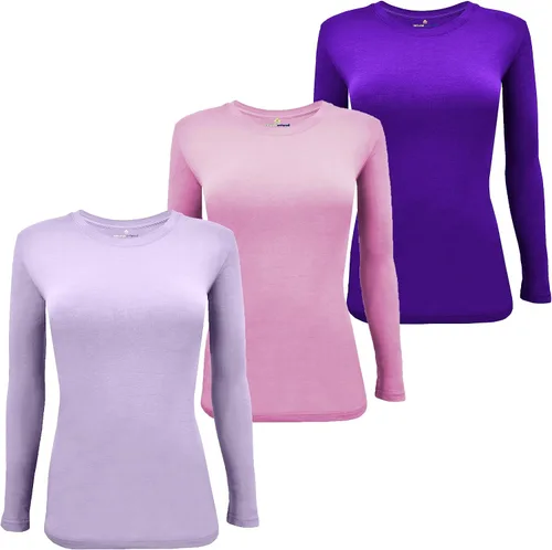 Vista 164 de Natural Uniforms Camiseta Under Scrub para mujer, cuello redondo, manga larga, paquete de 3, paquete múltiple de 3