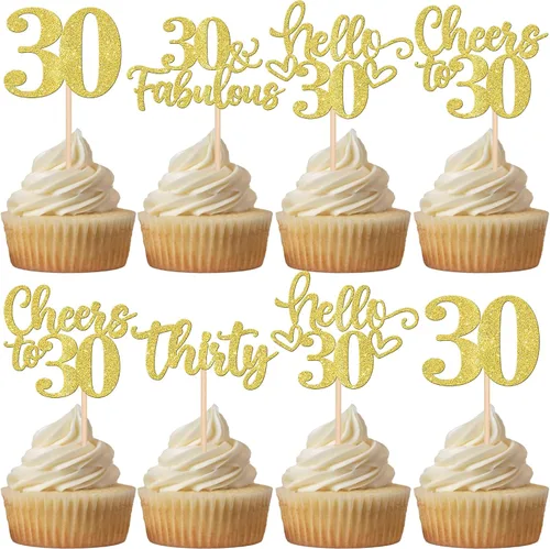 Vista 24 de 30 piezas de adornos para cupcakes de 12 cumpleaños feliz, brillantes doce, hola 12, felicitaciones a 12 años, adornos para cupcakes, 12