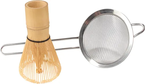 Vista 8 de BambooMN Batidor Matcha y colador de té - Juego de ceremonia de té japonés