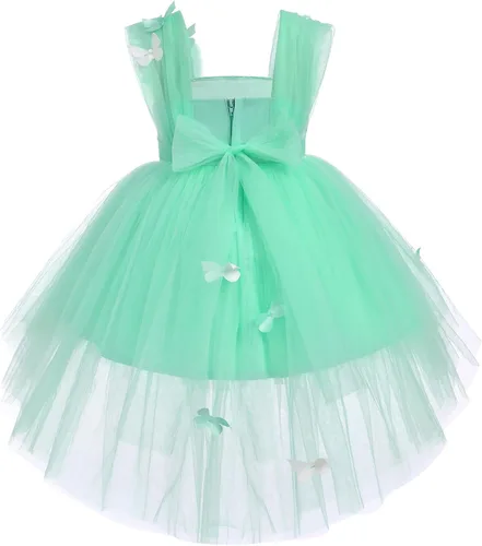 Vista 2 de Vestido tutú de tul para niña pequeña, vestido de mariposa y flores para niña, trajes formales de cumpleaños, vestidos de pastel