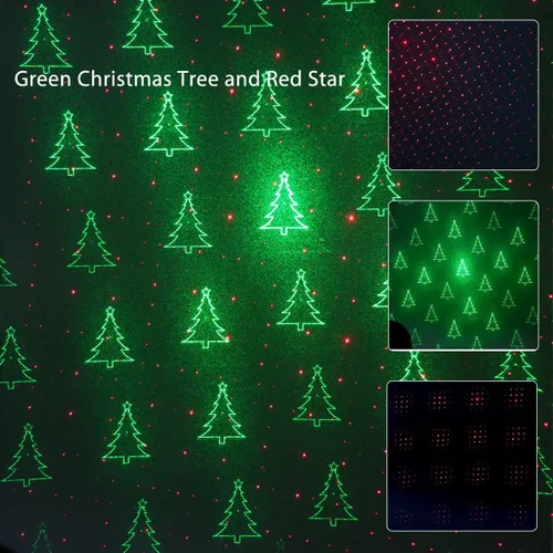 Vista 3 de 1byone mágico interior y exterior Navidad Patrones de luz láser, luces brillantes con patrones en verde y rojo de árbol de Navidad