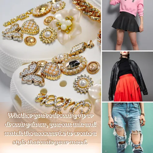 Vista 4 de Abalorios brillantes para zapatos de oro femenino, accesorios de zapatos de cadena brillante para mujeres, zuecos de flores, joyas, joyas