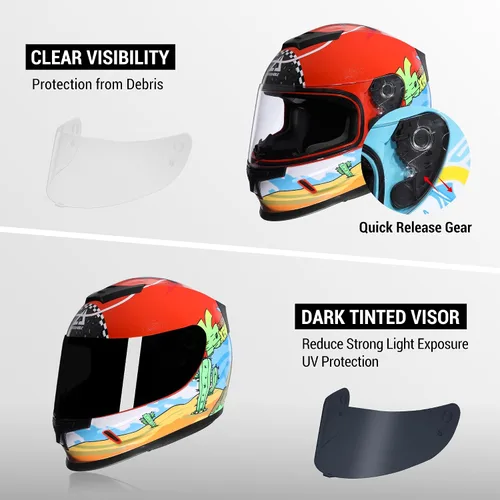 Vista 2 de TRIANGLE Casco de motocicleta para niños, casco de cara completa ligero con 2 viseras aprobado por DOT