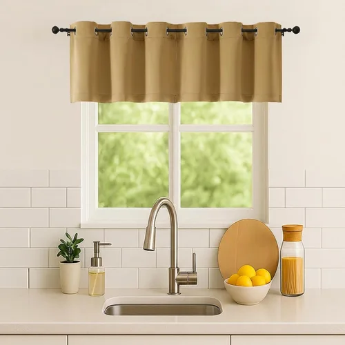 Vista 148 de Simplebrand Juego de 2 paneles de cenefa aguamarina para ventana de cocina de 14 pulgadas de largo, cortinas de oscurecimiento de habitación