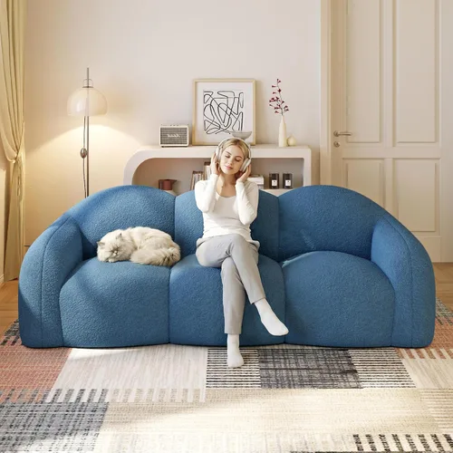Vista 14 de WJShome Sofá moderno en forma de nube curva de 90 pulgadas para sala de estar, sofá de suelo perezoso, sofá Boucle LoveSeat de 3 plazas, acogedor