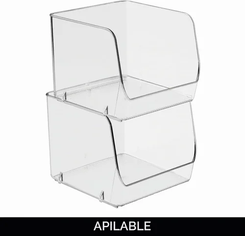 Vista 5 de iDesign - Bandeja de almacenamiento apilable con parte frontal abierta para despensa o almacenamiento doméstico, transparente, fabricada en EE. UU
