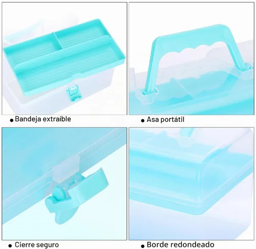 Vista 4 de BTSKY Contenedores de almacenamiento de plástico multiusos para manualidades con bandeja extraíble, caja de almacenamiento de plástico transparente