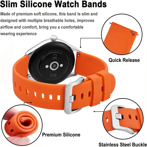 Vista 94 de BISONSTRAP Correas de reloj de silicona, correas de reloj delgadas con liberación rápida, 0.787 in, negro con hebilla negra