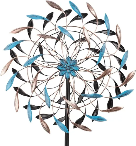 Vista 10 de DREAMYSOUL Molinillos de viento coloridos de 38 pulgadas, molinillos de metal para jardín y jardín, molinillos de viento decorativos para patio al