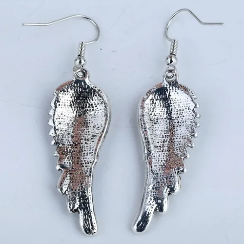 Vista 4 de Szxc - Aretes colgantes hipoalergénicos para mujer, diseño de alas de ángel guardián, joyería para motociclistas, 2 14 pulgadas