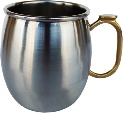 Vista 6 de Rastogi Handicrafts Juego de 4 tazas de acero inoxidable Moscow Mule de capacidad de 16 onzas, mango de latón para pulgar, taza de café frío, taza