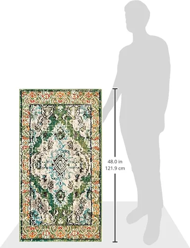 Vista 2 de Safavieh Tapete decorativo de 2 pies 2 pulgadas x 4 pies de la colección Monaco, verde y celeste, diseño desgastado de medallón, no desprende