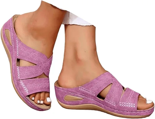 Vista 8 de Sandalias ortopédicas para mujer, plataforma elegante, tacón de cuña, sin cordones, puntera abierta, sandalias ortopédicas casuales de verano