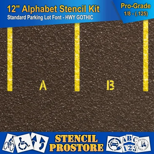 Vista 4 de Juego de plantillas para pavimento de 12 pulgadas, kit de plantillas de alfabeto (28 piezas) - 12 x 9 x 1/8 pulgadas (128 mil) - Grado profesional