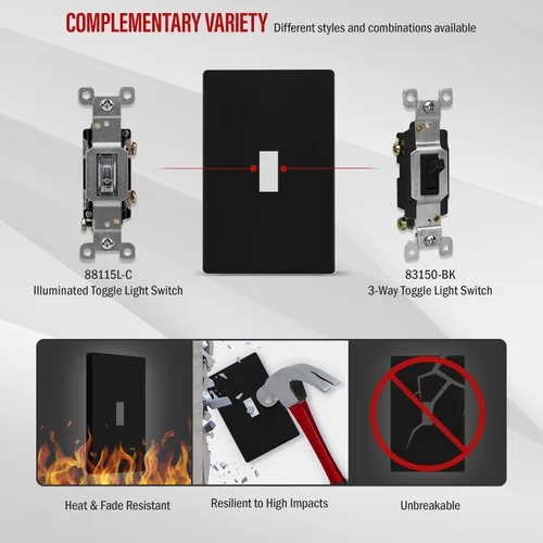Vista 5 de ENERLITES - Placa de pared con interruptor de palanca sin tornillos, cubierta de interruptor de luz segura para niños, tamaño estándar de 1 gancho
