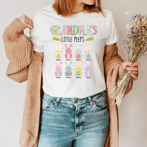 Vista 6 de Camiseta de Pascua personalizada de la abuela Little Peeps, camiseta personalizada para el día de Pascua, camisa con nombre de los niños, camisa