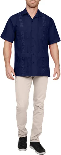 Vista 4 de NE PEOPLE Camisa de manga corta con botones de guayabera cubana para hombre, S-4XL