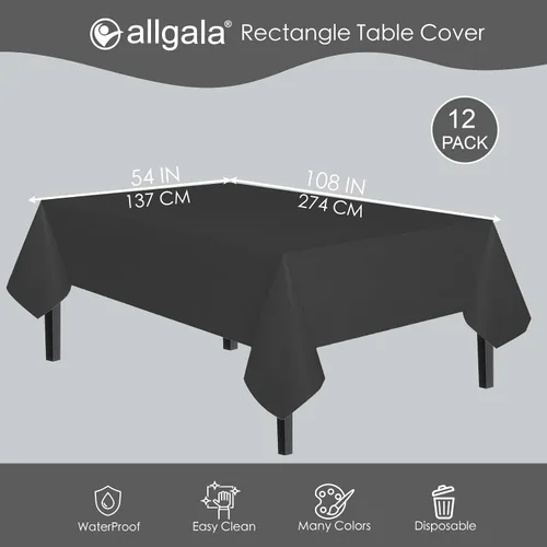 Vista 2 de allgala Juego de 12 manteles de plástico premium para mesa, desechables - 54 x 108 pulgadas - Impermeable, resistente a manchas, fácil de limpiar
