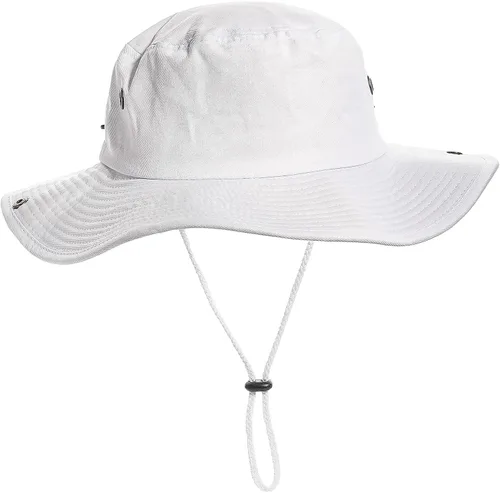 Vista 2 de Sombreros para el sol para hombre con protección UV, ala ancha, sombrero de safari de pesca Blanco