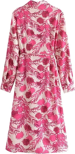 Vista 2 de Vestido midi de moda con cinturón y estampado floral para mujer, vestido vintage de manga larga, cuello de solapa