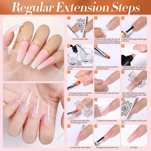 Vista 9 de BORN PRETTY Kit de Gel de Extensión Poli - Kit de Gel de Extensión de Uñas de 12 Colores Nude Transparente Rosa Gelatina Kit Todo-En-1 Gel