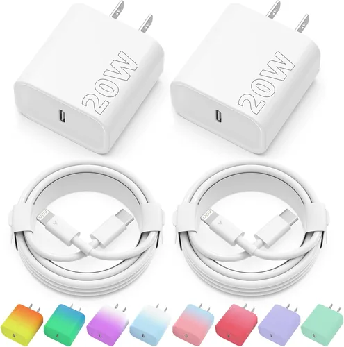 Vista 11 de Cargador para iPhone de carga rápida, paquete de 2 bloques de cargador de pared USB C de 20 W con cable 2 Pack MFi Certified 6FT Type C to