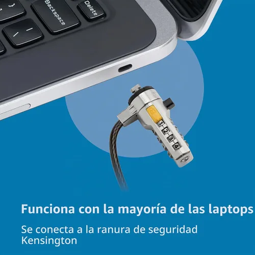 Vista 7 de Kensington Cable de Combinación con Barra en T Ranura de Bloqueo Estándar para Laptops, Contraseña Restablecible de 4 Dígitos con Cable de 6 Pies
