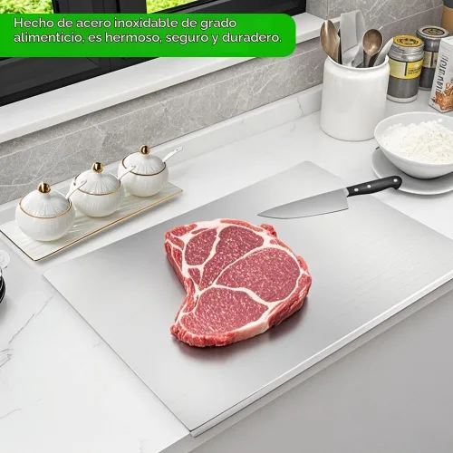 Vista 3 de Tablas de cortar de acero inoxidable con borde para cocina, tabla de cortar de metal, tabla de cortar grande de mostrador para carne, frutas