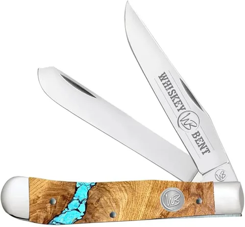 Vista 39 de WHISKEY BENT HAT CO. Navaja de bolsillo plegable tradicional Trapper de 4.125 pulgadas, longitud cerrada, cuchillas de acero inoxidable 440C (azteca)