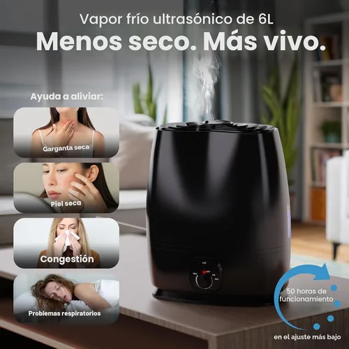 Vista 2 de Everlasting Comfort Humidificadores de 6 L para dormitorio, silencioso, tiempo de funcionamiento de 50 horas, sin filtro, humidificador de niebla