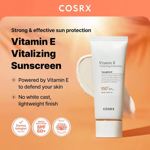 Vista 4 de COSRX Protector solar con vitamina E y luz aireada con llavero gratis, exclusivo de Amazon, protector solar coreano para piel grasa, artículos
