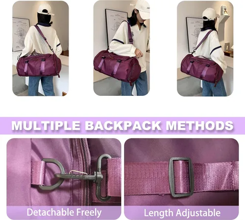 Vista 4 de Bolsa de gimnasio con compartimento para zapatos para hombres y mujeres, bolsa de viaje, mochila cruzada, bolsa deportiva con gran capacidad