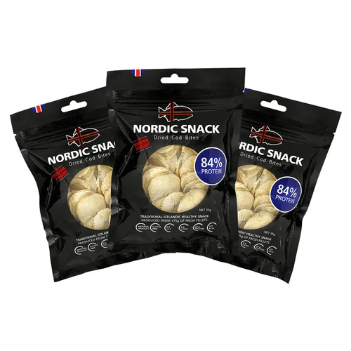 Vista 12 de Bocadillos de bacalao liofilizados (Hardfiskur) pescado capturado silvestre Snack nórdico saludable con alto contenido de proteínas