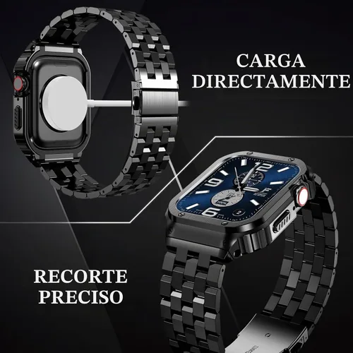 Vista 2 de SUPLINK Estuche de acero inoxidable y correa compatible con Apple Watch de 41 mm, 40 mm, 38 mm, protector de goma resistente para iWatch Apple Watch