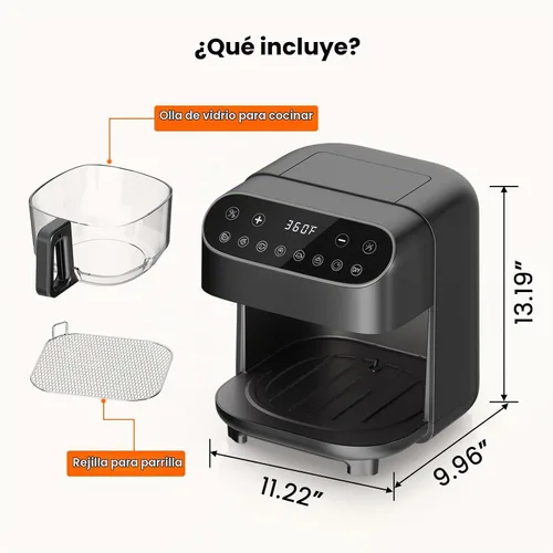 Vista 2 de Electactic Freidora de aire de vidrio de 5 cuartos de galón, sin PFAS y cesta apta para lavavajillas, ventana transparente de 360°, pantalla táctil