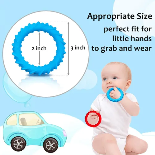 Vista 2 de Flyaway Paquete de 4 pulseras sensoriales para niños con autismo, TDAH, ansiedad, textura, silicona, ayuda motora oral, juguetes sensoriales