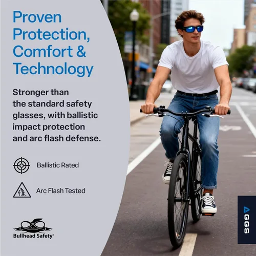 Vista 2 de Bullhead Safety Dorado - Lentes de seguridad con doble lente, ANSI Z87+, lentes de luz azul con protección contra la luz UV y revestimiento marco
