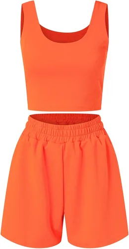 Vista 6 de Conjunto de dos piezas para mujer, pantalones cortos de verano de 2 piezas, top corto y pantalones cortos
